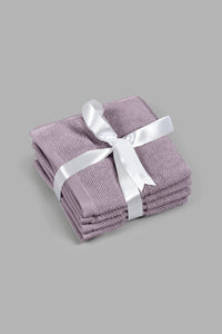 Redtag-Lavender-Textured-Cotton-Face-Towel-Set-(4-Piece)-Face-Towels-Home-Bathroom-