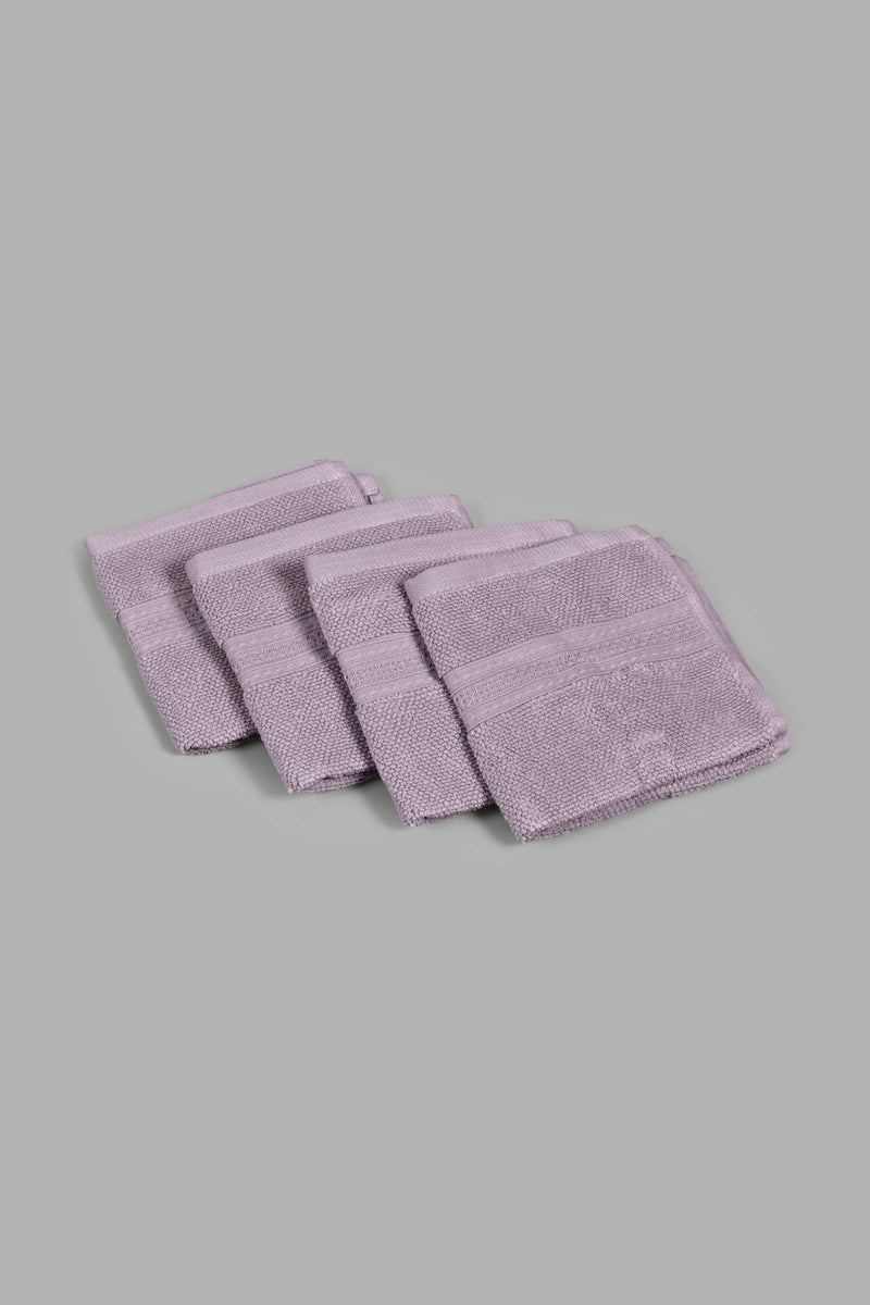 Redtag-Lavender-Textured-Cotton-Face-Towel-Set-(4-Piece)-Face-Towels-Home-Bathroom-