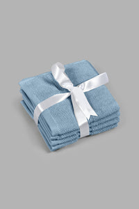 Redtag-Blue-Textured-Cotton-Face-Towel-Set-(4-Piece)-Face-Towels-Home-Bathroom-