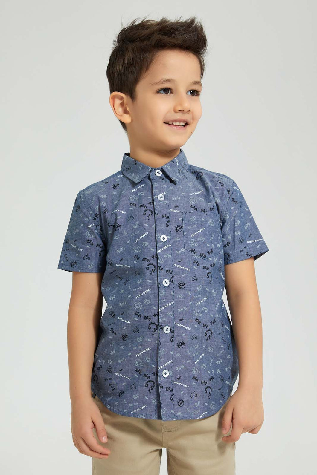 Redtag-Olive-Print-Short-Sleeve-Shirt-Boys-Shirts,-Colour:Olive,-Filter:Boys-(2-to-8-Yrs),-New-In,-New-In-BOY,-Non-Sale,-S22B,-Section:Kidswear-Boys-2 to 8 Years