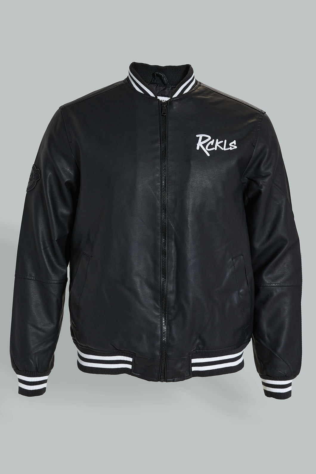 Redtag-Black-Bomber-Jacket-With-Signature-Logo-Jackets-Men's-