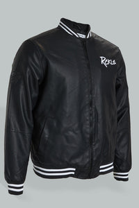 Redtag-Black-Bomber-Jacket-With-Signature-Logo-Jackets-Men's-