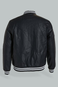 Redtag-Black-Bomber-Jacket-With-Signature-Logo-Jackets-Men's-