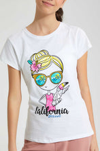 تنزيل الصورة على معرض الصور، Redtag-White-Graphic-T-Shirt-Cropped-Tops-Senior-Girls-9 to 14 Years
