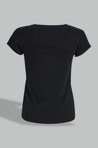 Redtag-Black-Graphic-T-Shirt-Cropped-Tops-Senior-Girls-9 to 14 Years