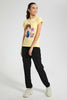 Redtag-Yellow-Graphic-T-Shirt-Cropped-Tops-Senior-Girls-9 to 14 Years