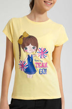 تنزيل الصورة على معرض الصور، Redtag-Yellow-Graphic-T-Shirt-Cropped-Tops-Senior-Girls-9 to 14 Years
