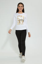 Load image into Gallery viewer, Redtag-White-Slogan-Foll-Print-Basic-Sweatshirt-Sweatshirts-Senior-Girls-9 to 14 Years
