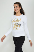 Load image into Gallery viewer, Redtag-White-Slogan-Foll-Print-Basic-Sweatshirt-Sweatshirts-Senior-Girls-9 to 14 Years
