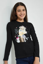 Load image into Gallery viewer, Redtag-Black-Flower-Basic-Sweatshirt-Sweatshirts-Senior-Girls-9 to 14 Years
