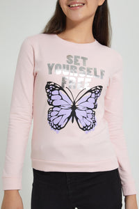 Redtag-Pink-Slogan-Foll-Print-Basic-Sweatshirt-Sweatshirts-Senior-Girls-9 to 14 Years