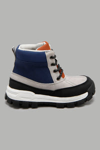Redtag-Grey-Color-Block-Utility-Boots-Boys-Boots,-Character,-Colour:Mid-Grey,-Filter:Boys-Footwear-(3-to-5-Yrs),-New-In,-New-In-BOY-FOO,-Non-Sale,-W21B-Boys-3 to 5 Years
