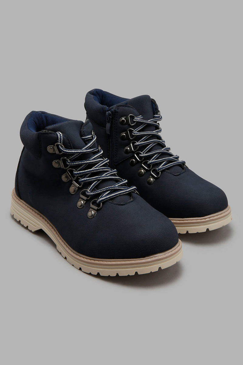 Redtag-Navy-Plain-Derby-Boots-BSR-Boots,-Character,-Colour:Navy,-Filter:Boys-Footwear-(5-to-14-Yrs),-New-In,-New-In-BSR-FOO,-Non-Sale,-W21B-Senior-Boys-5 to 14 Years