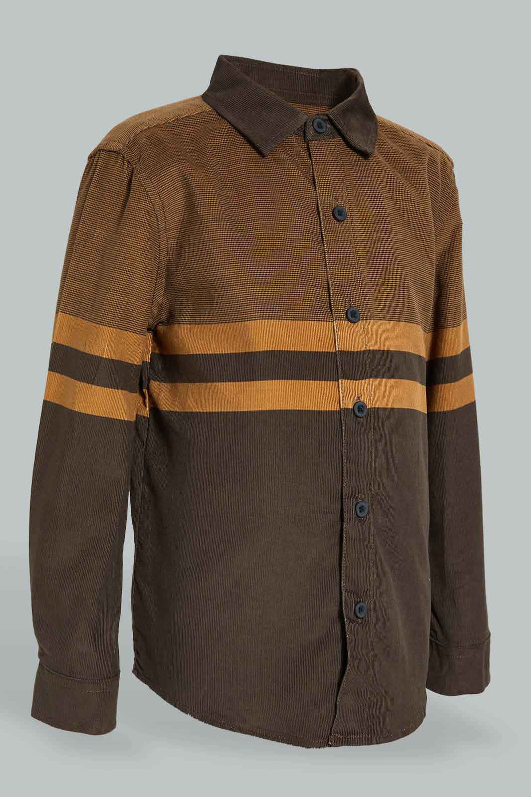 Redtag-Tan-Corduroy-Stripe-Shirt-Casual-Shirts-Boys-2 to 8 Years