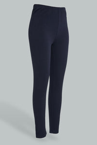 Redtag-Navy-Jacquard-Legging-Leggings-Senior-Girls-9 to 14 Years