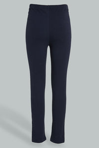 Redtag-Navy-Jacquard-Legging-Leggings-Senior-Girls-9 to 14 Years