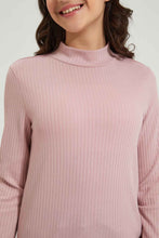 Load image into Gallery viewer, Redtag-Light-Pink-Rib-Highneck-T-Shirt-Plain-Senior-Girls-9 to 14 Years
