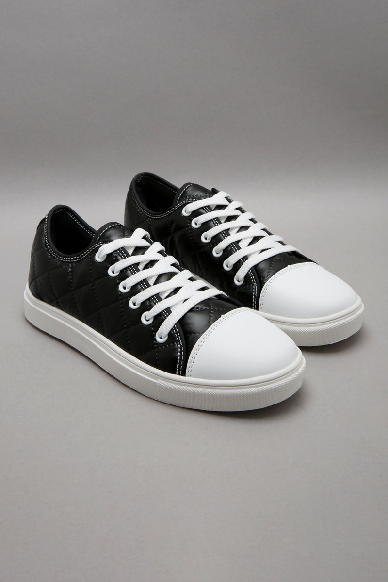Black Quilted Lace-Up Sneaker
