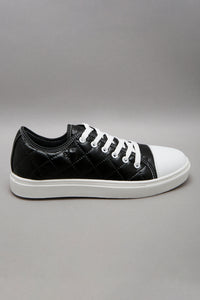 Black Quilted Lace-Up Sneaker