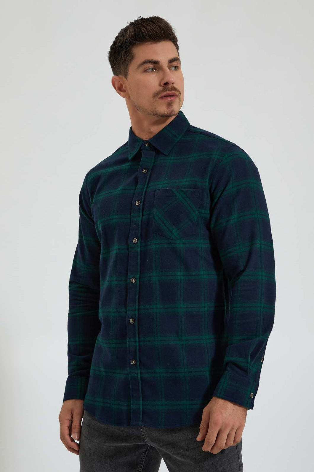 Redtag-Blue/Green-Check-Shirt-Colour:Blue,-Filter:Men's-Clothing,-Men-Shirts,-New-In,-New-In-Men,-Non-Sale,-Section:Men,-TBL,-W21B-Men's-
