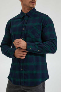 Redtag-Blue/Green-Check-Shirt-Colour:Blue,-Filter:Men's-Clothing,-Men-Shirts,-New-In,-New-In-Men,-Non-Sale,-Section:Men,-TBL,-W21B-Men's-