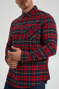 Redtag-Red/Green-Check-Shirt-Colour:Red,-Filter:Men's-Clothing,-Men-Shirts,-New-In,-New-In-Men,-Non-Sale,-Section:Men,-TBL,-W21B-Men's-