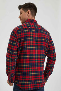 Redtag-Red/Green-Check-Shirt-Colour:Red,-Filter:Men's-Clothing,-Men-Shirts,-New-In,-New-In-Men,-Non-Sale,-Section:Men,-TBL,-W21B-Men's-