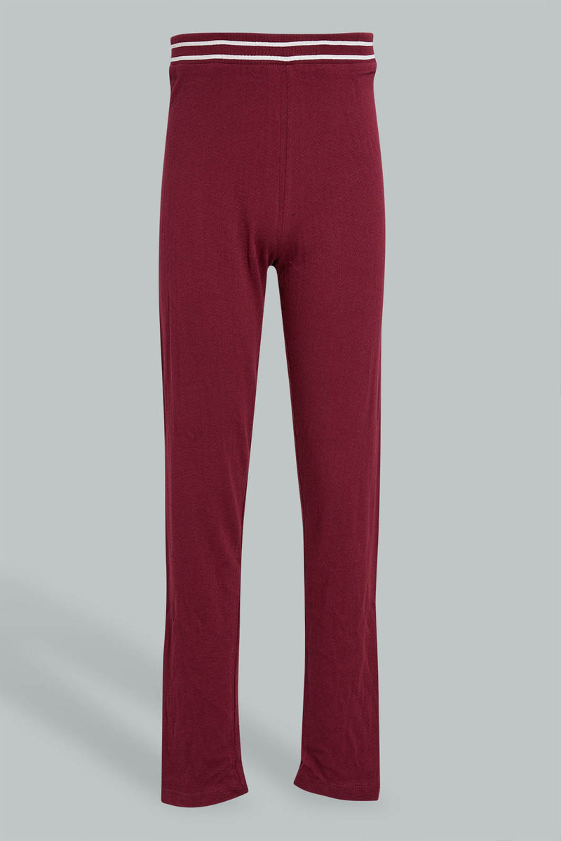 Redtag-Burgundy-Jacquard-Legging-With-Waistband-Leggings-Senior-Girls-9 to 14 Years