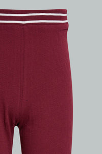 Redtag-Burgundy-Jacquard-Legging-With-Waistband-Leggings-Senior-Girls-9 to 14 Years