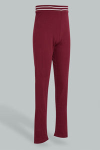 Redtag-Burgundy-Jacquard-Legging-With-Waistband-Leggings-Senior-Girls-9 to 14 Years