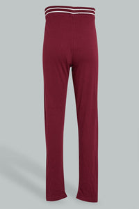 Redtag-Burgundy-Jacquard-Legging-With-Waistband-Leggings-Senior-Girls-9 to 14 Years