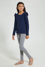 Load image into Gallery viewer, Redtag-Grey/White-Jacquard-Legging-With-Waistband-Leggings-Senior-Girls-9 to 14 Years
