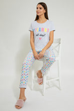 تنزيل الصورة على معرض الصور، Redtag-Grey-All-Day-Printed-Pyjama-Set-(2-Pcs)-Pyjama-Sets-Women's-
