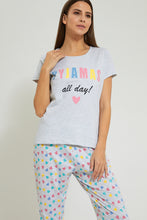 تنزيل الصورة على معرض الصور، Redtag-Grey-All-Day-Printed-Pyjama-Set-(2-Pcs)-Pyjama-Sets-Women's-
