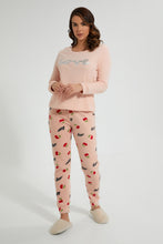 تنزيل الصورة على معرض الصور، Redtag-Peach-Printed-Fleece-Pyjama-Set-Pyjama-Sets-Women's-

