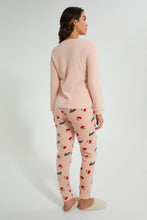 تنزيل الصورة على معرض الصور، Redtag-Peach-Printed-Fleece-Pyjama-Set-Pyjama-Sets-Women's-
