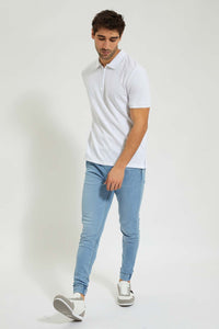 Redtag-White-Zip-Placket-Polo-Shirt-Polo-Shirts-Men's-