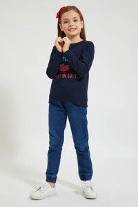 Redtag-Navy-Embroidered-Sweatshirt-Sweatshirts-Girls-2 to 8 Years