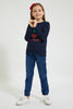 Redtag-Navy-Embroidered-Sweatshirt-Sweatshirts-Girls-2 to 8 Years