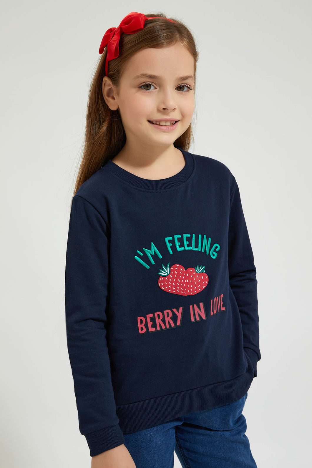 Redtag-Navy-Embroidered-Sweatshirt-Sweatshirts-Girls-2 to 8 Years