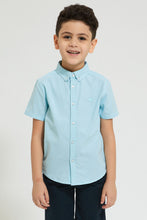 Load image into Gallery viewer, Blue Mandarin Collar Shirt With Short Sleeve
