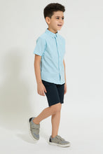 Load image into Gallery viewer, Blue Mandarin Collar Shirt With Short Sleeve
