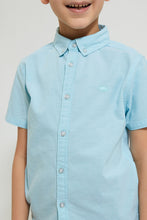 Load image into Gallery viewer, Blue Mandarin Collar Shirt With Short Sleeve
