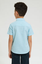 Load image into Gallery viewer, Blue Mandarin Collar Shirt With Short Sleeve
