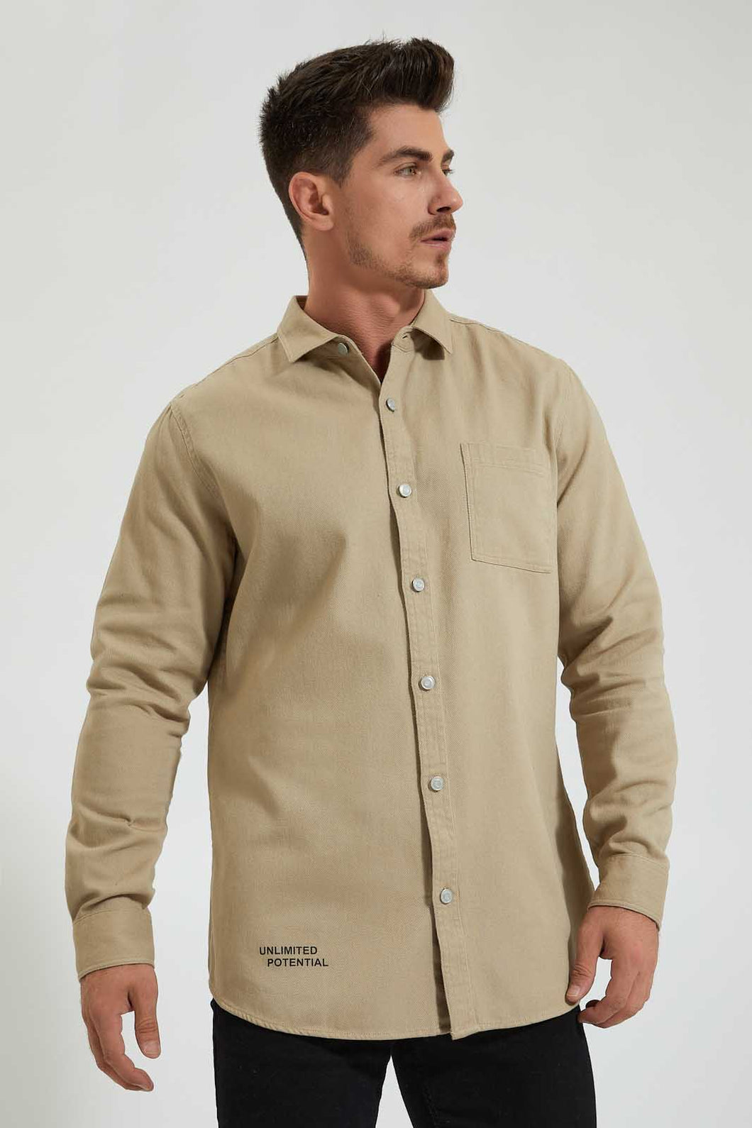Redtag-Khaki-Back-Printed-Shirt-Colour:Brown,-Filter:Men's-Clothing,-Men-Shirts,-New-In,-New-In-Men,-Non-Sale,-Section:Men,-W21A-Men's-