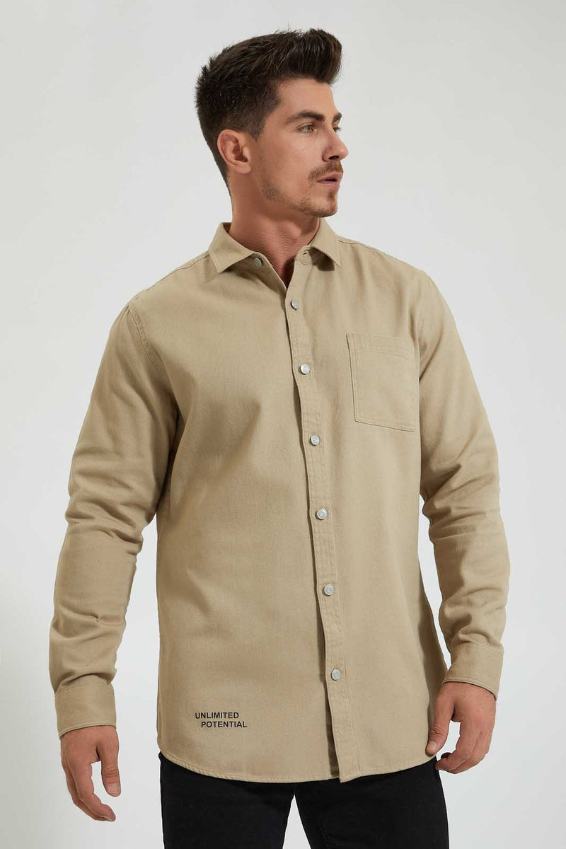 Redtag-Khaki-Back-Printed-Shirt-Colour:Brown,-Filter:Men's-Clothing,-Men-Shirts,-New-In,-New-In-Men,-Non-Sale,-Section:Men,-W21A-Men's-