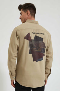 Redtag-Khaki-Back-Printed-Shirt-Colour:Brown,-Filter:Men's-Clothing,-Men-Shirts,-New-In,-New-In-Men,-Non-Sale,-Section:Men,-W21A-Men's-