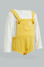 Load image into Gallery viewer, Yellow/White Velour Top Unisex Dungaree Romper
