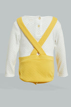 Load image into Gallery viewer, Yellow/White Velour Top Unisex Dungaree Romper
