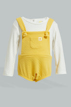Load image into Gallery viewer, Yellow/White Velour Top Unisex Dungaree Romper
